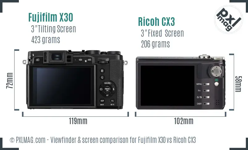 Fujifilm X30 vs Ricoh CX3 Screen and Viewfinder comparison