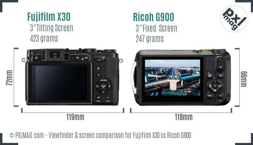 Fujifilm X30 vs Ricoh G900 Screen and Viewfinder comparison