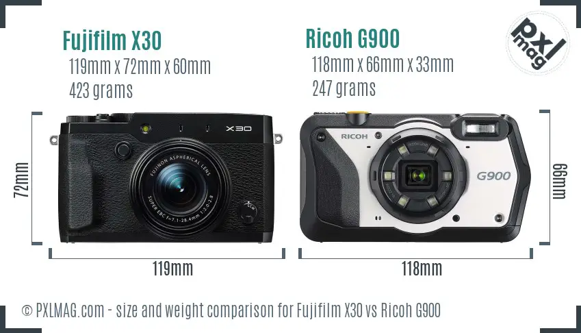 Fujifilm X30 vs Ricoh G900 size comparison