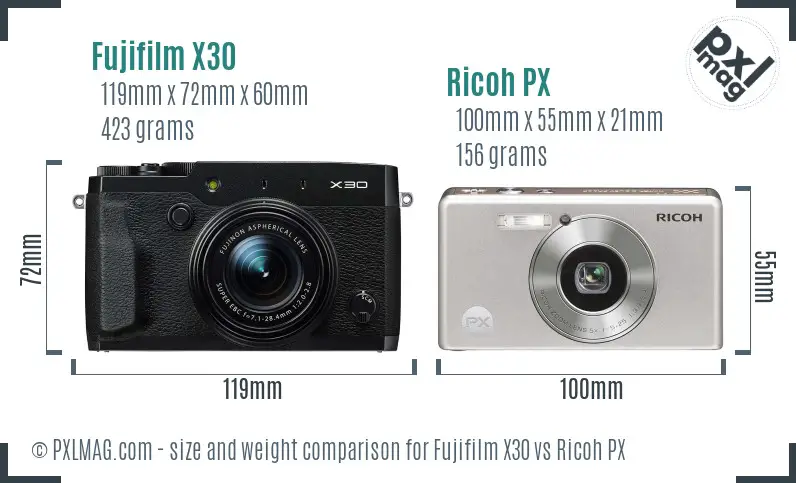 Fujifilm X30 vs Ricoh PX size comparison