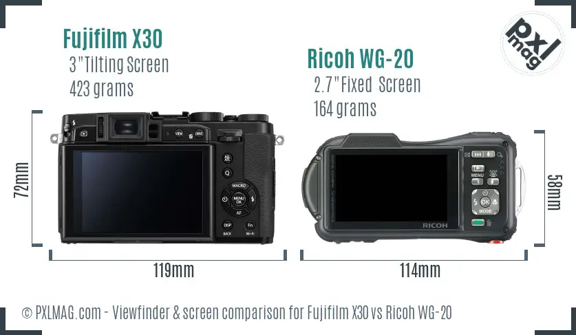 Fujifilm X30 vs Ricoh WG-20 Screen and Viewfinder comparison
