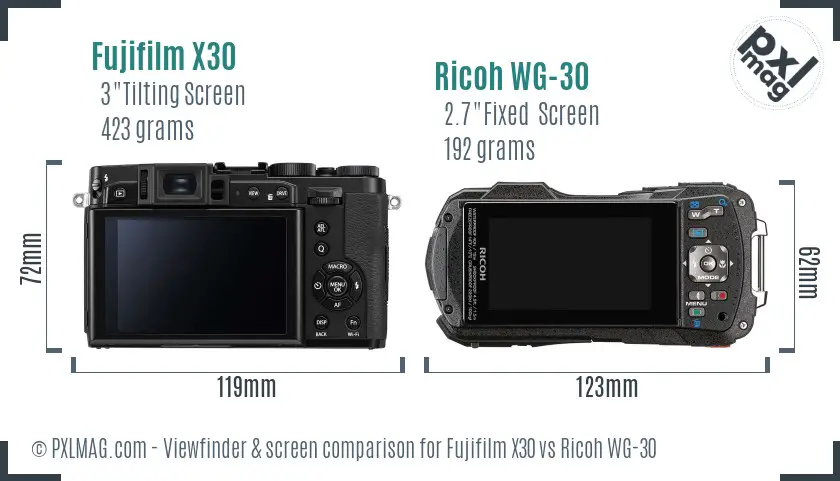 Fujifilm X30 vs Ricoh WG-30 Screen and Viewfinder comparison