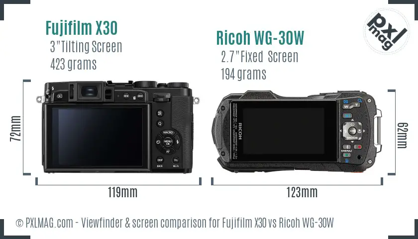 Fujifilm X30 vs Ricoh WG-30W Screen and Viewfinder comparison Fujifilm X30 vs Ricoh WG-30W Screen and Viewfinder comparison