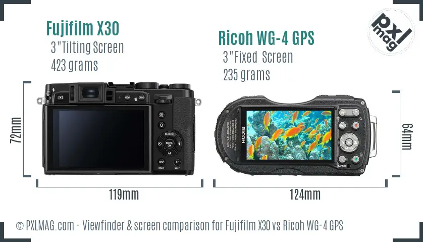 Fujifilm X30 vs Ricoh WG-4 GPS Screen and Viewfinder comparison