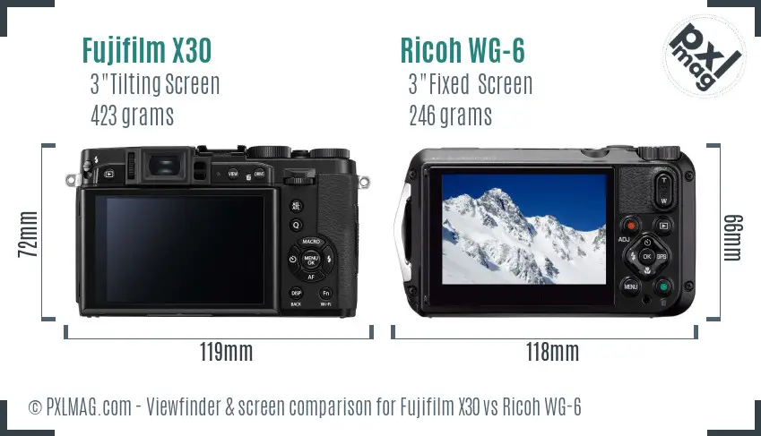 Fujifilm X30 vs Ricoh WG-6 Screen and Viewfinder comparison