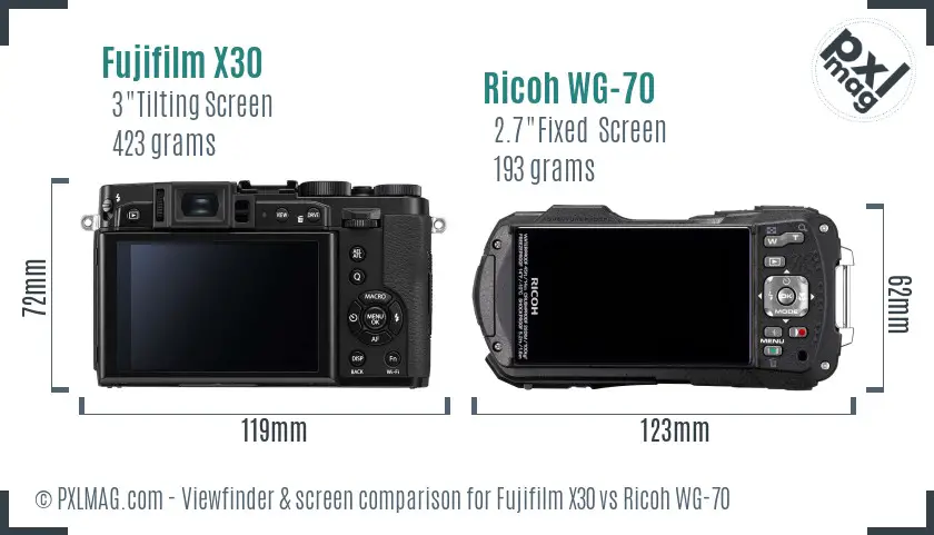 Fujifilm X30 vs Ricoh WG-70 Screen and Viewfinder comparison Fujifilm X30 vs Ricoh WG-70 Screen and Viewfinder comparison