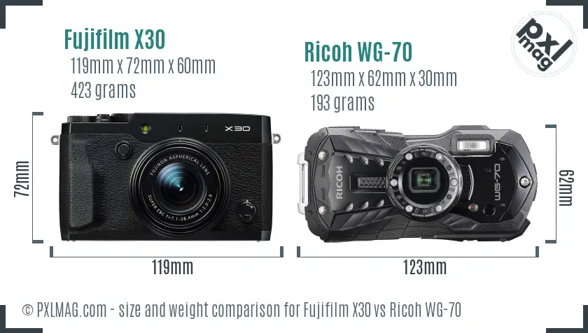 Fujifilm X30 vs Ricoh WG-70 size comparison Fujifilm X30 vs Ricoh WG-70 size comparison