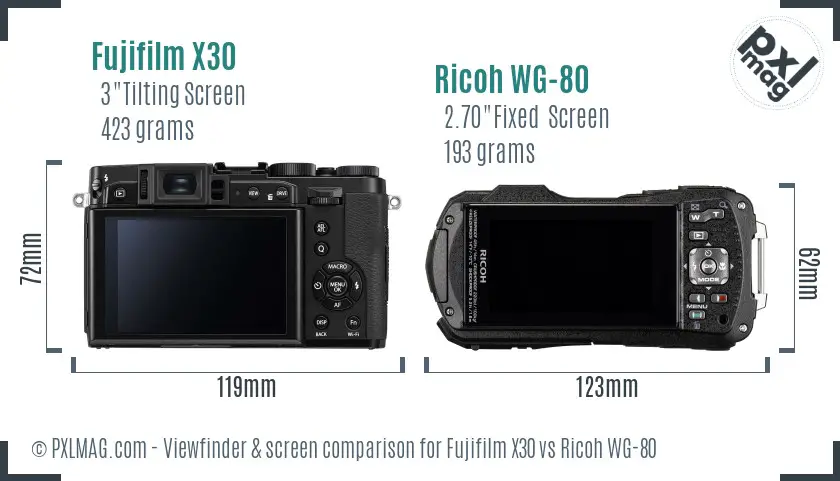 Fujifilm X30 vs Ricoh WG-80 Screen and Viewfinder comparison Fujifilm X30 vs Ricoh WG-80 Screen and Viewfinder comparison