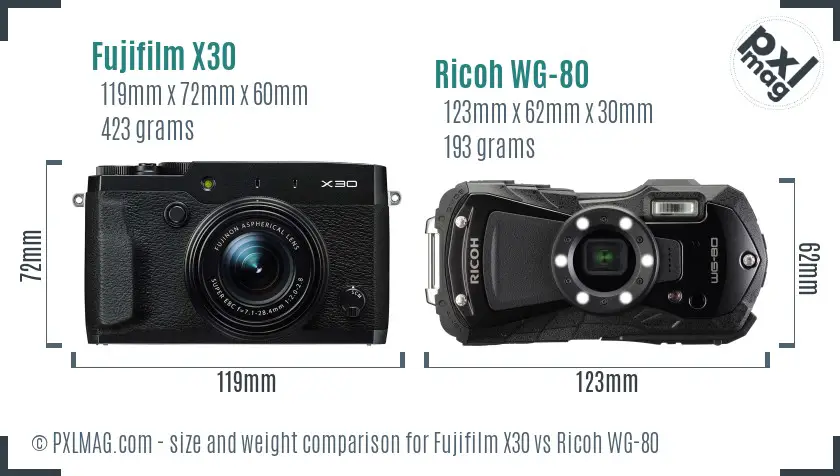 Fujifilm X30 vs Ricoh WG-80 size comparison Fujifilm X30 vs Ricoh WG-80 size comparison