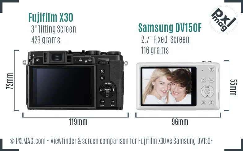 Fujifilm X30 vs Samsung DV150F Screen and Viewfinder comparison