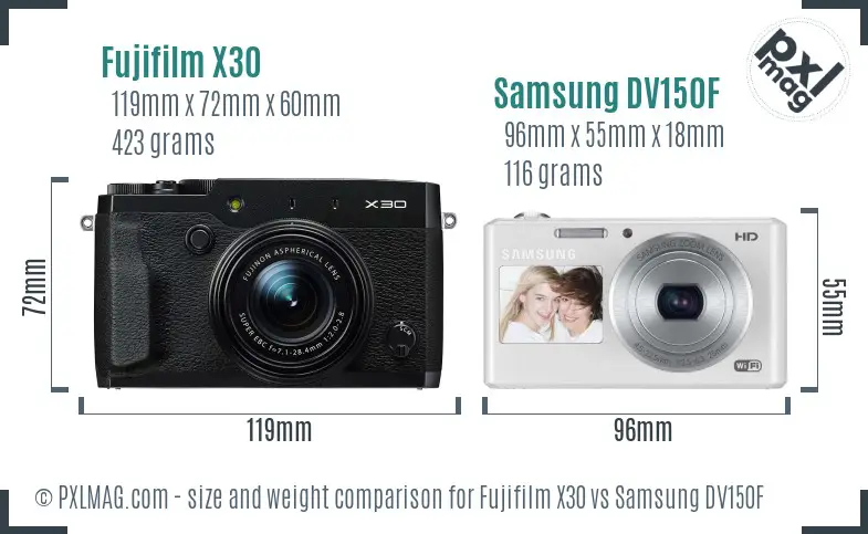 Fujifilm X30 vs Samsung DV150F size comparison