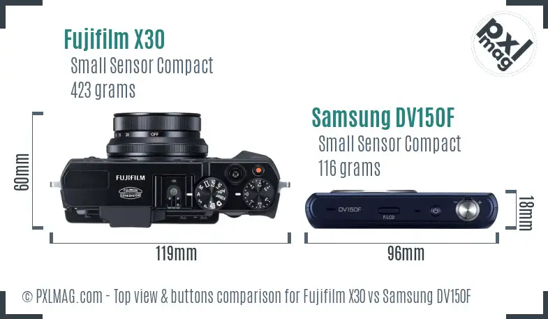 Fujifilm X30 vs Samsung DV150F top view buttons comparison