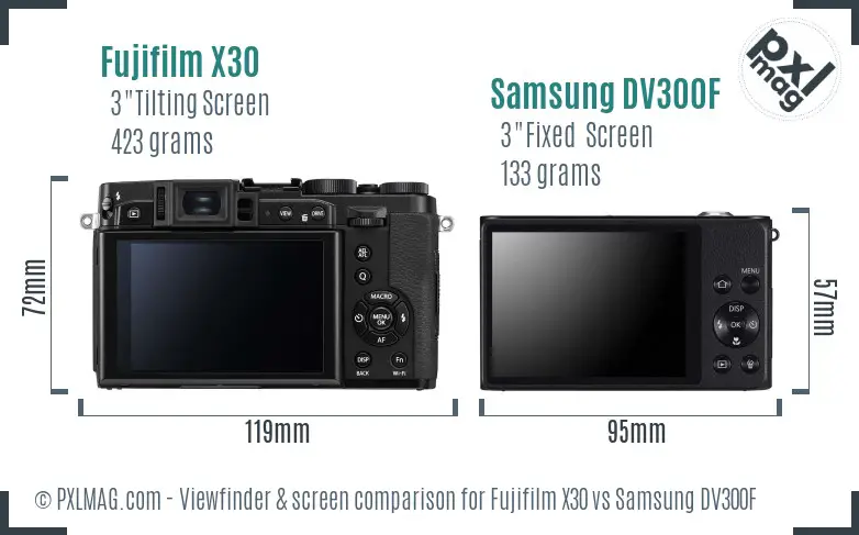 Fujifilm X30 vs Samsung DV300F Screen and Viewfinder comparison