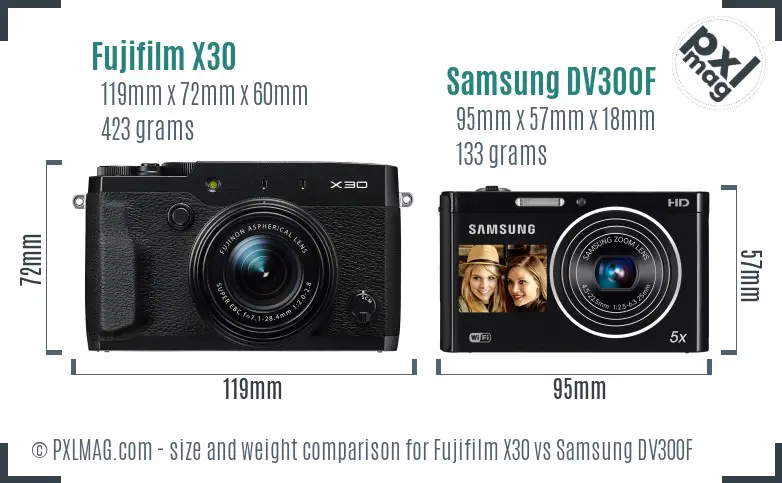 Fujifilm X30 vs Samsung DV300F size comparison