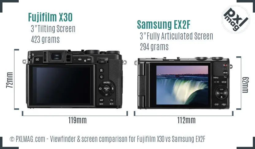 Fujifilm X30 vs Samsung EX2F Screen and Viewfinder comparison