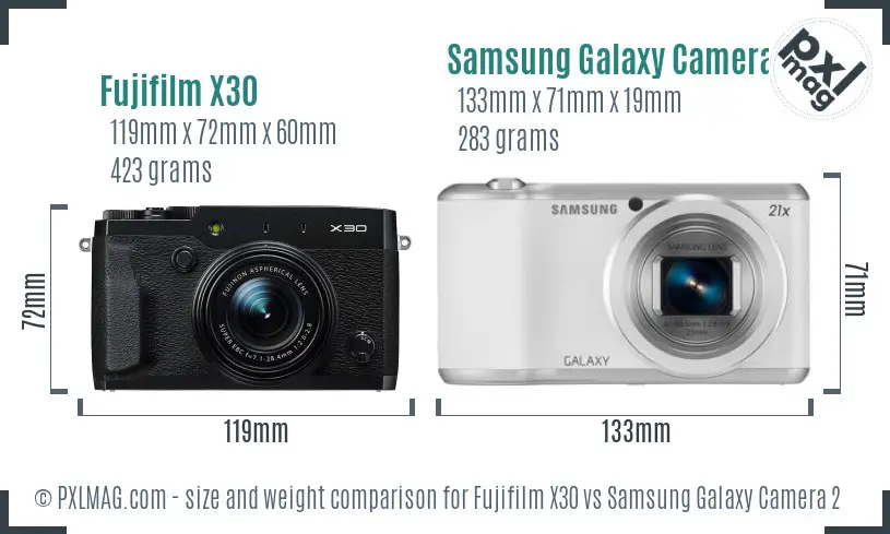 Fujifilm X30 vs Samsung Galaxy Camera 2 size comparison