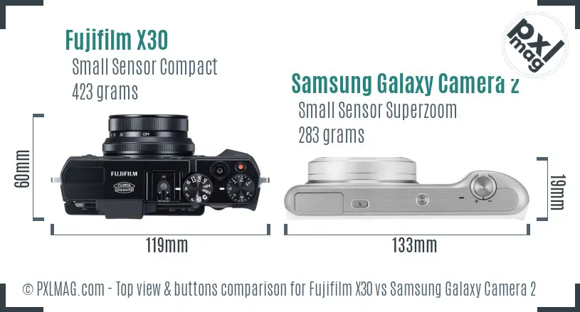 Fujifilm X30 vs Samsung Galaxy Camera 2 top view buttons comparison