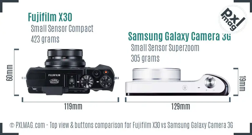 Fujifilm X30 vs Samsung Galaxy Camera 3G top view buttons comparison