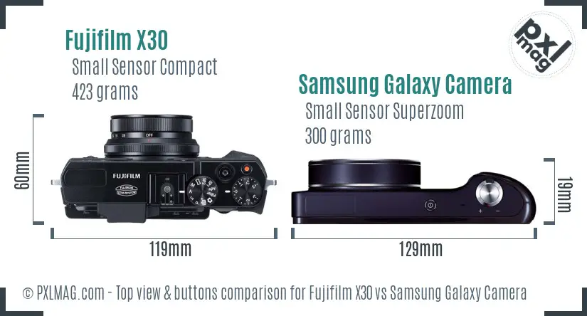 Fujifilm X30 vs Samsung Galaxy Camera top view buttons comparison