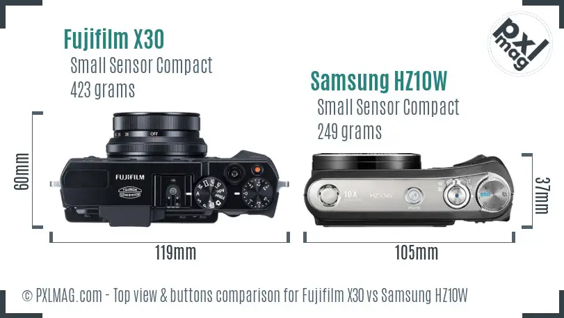 Fujifilm X30 vs Samsung HZ10W top view buttons comparison