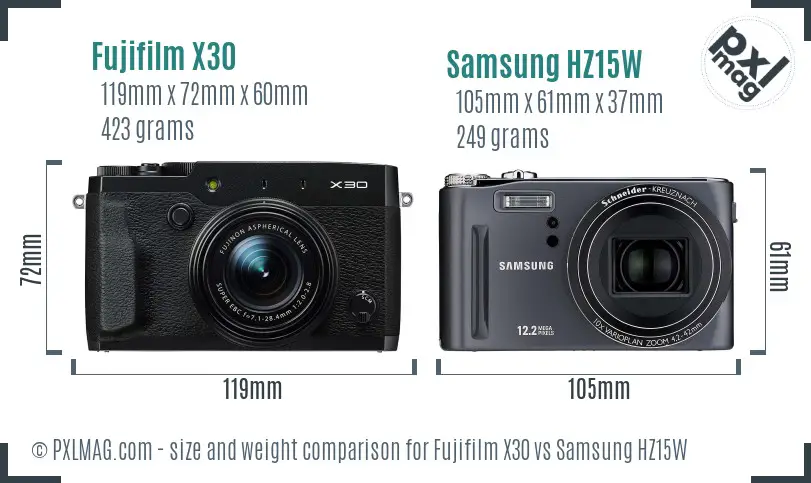 Fujifilm X30 vs Samsung HZ15W size comparison