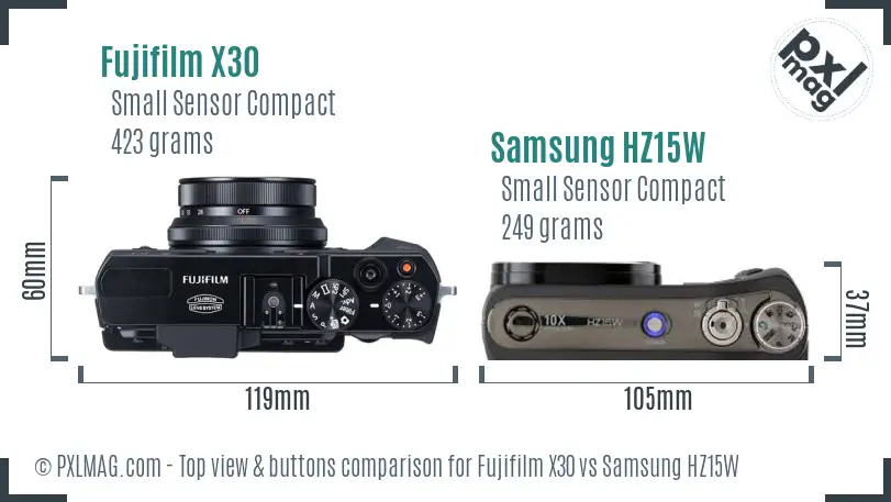 Fujifilm X30 vs Samsung HZ15W top view buttons comparison