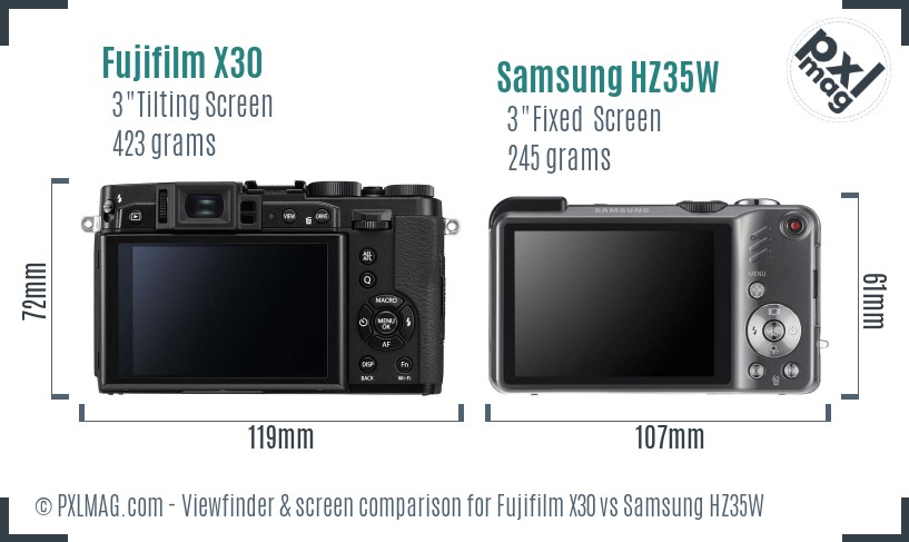 Fujifilm X30 vs Samsung HZ35W Screen and Viewfinder comparison