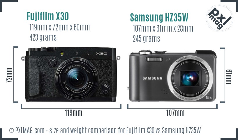 Fujifilm X30 vs Samsung HZ35W size comparison