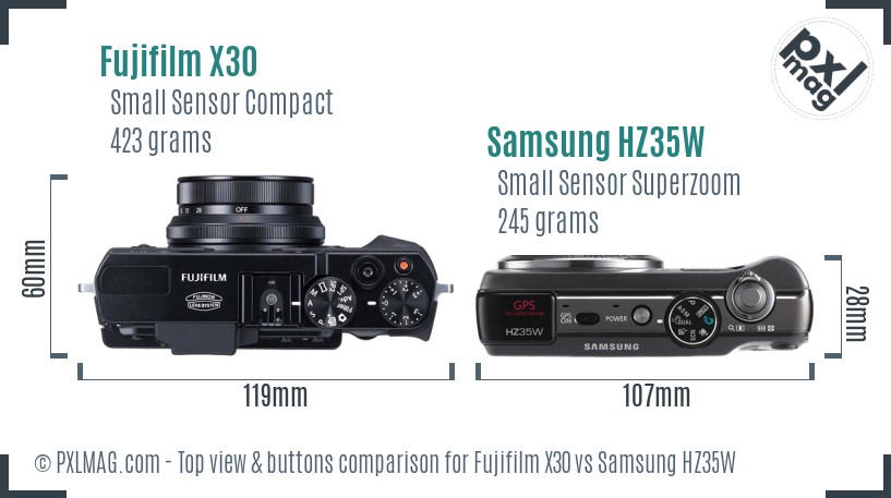 Fujifilm X30 vs Samsung HZ35W top view buttons comparison