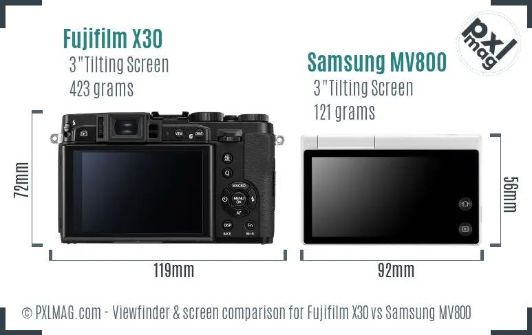 Fujifilm X30 vs Samsung MV800 Screen and Viewfinder comparison