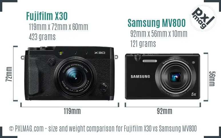 Fujifilm X30 vs Samsung MV800 size comparison