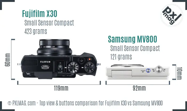 Fujifilm X30 vs Samsung MV800 top view buttons comparison