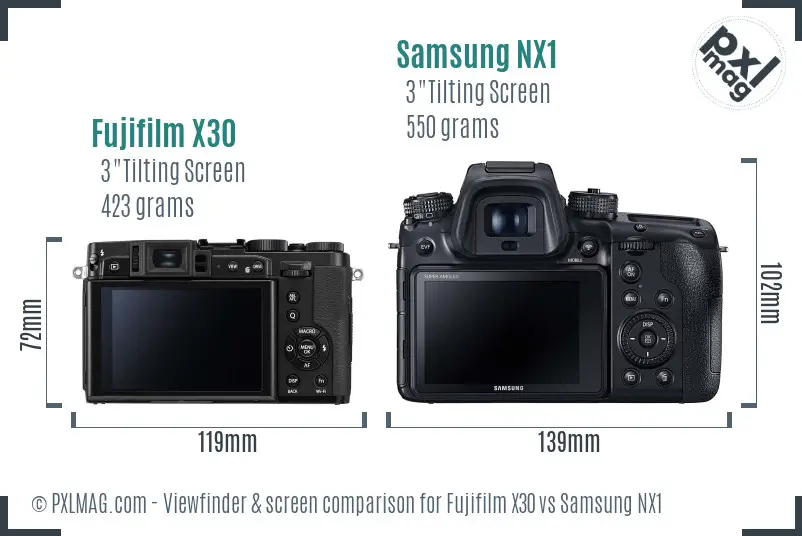 Fujifilm X30 vs Samsung NX1 Screen and Viewfinder comparison