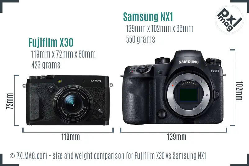 Fujifilm X30 vs Samsung NX1 size comparison