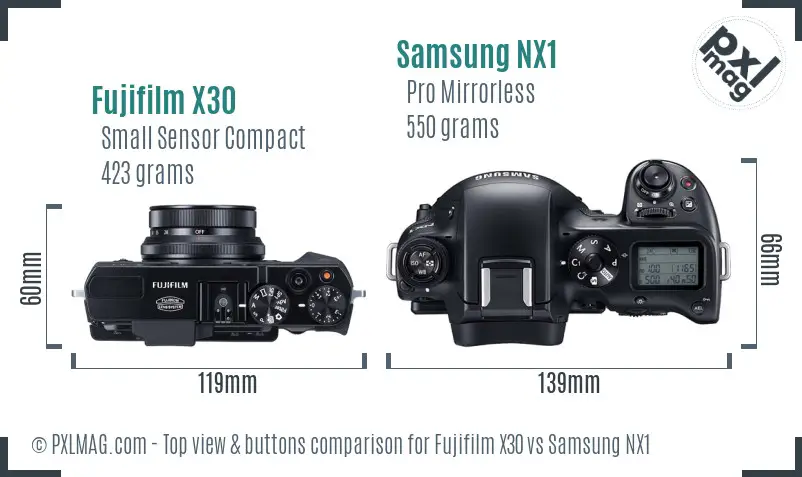 Fujifilm X30 vs Samsung NX1 top view buttons comparison