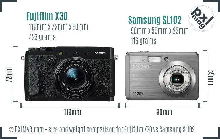 Fujifilm X30 vs Samsung SL102 size comparison