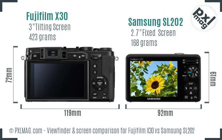 Fujifilm X30 vs Samsung SL202 Screen and Viewfinder comparison