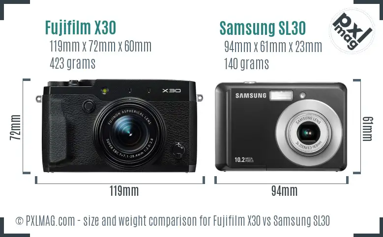 Fujifilm X30 vs Samsung SL30 size comparison