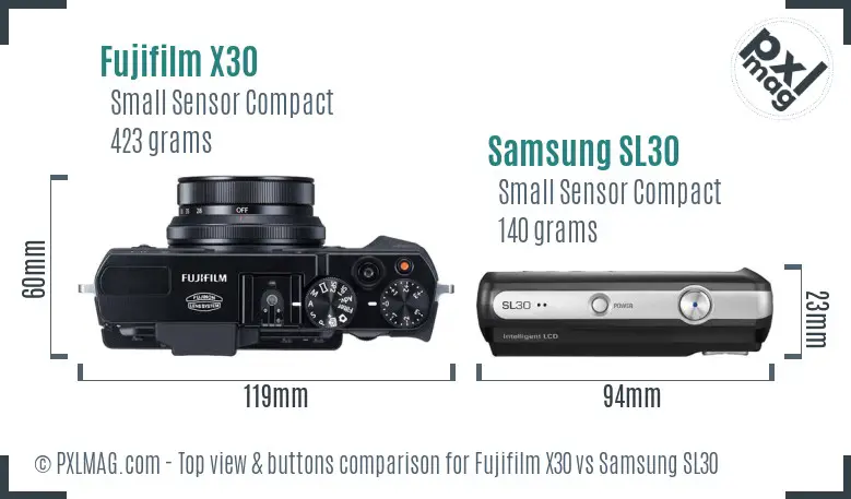 Fujifilm X30 vs Samsung SL30 top view buttons comparison