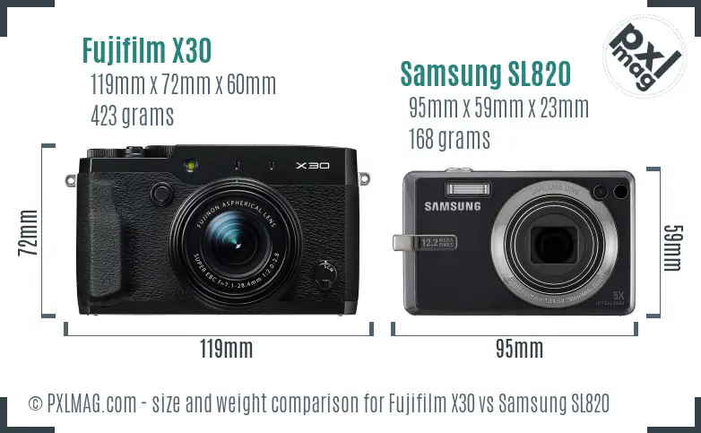 Fujifilm X30 vs Samsung SL820 size comparison