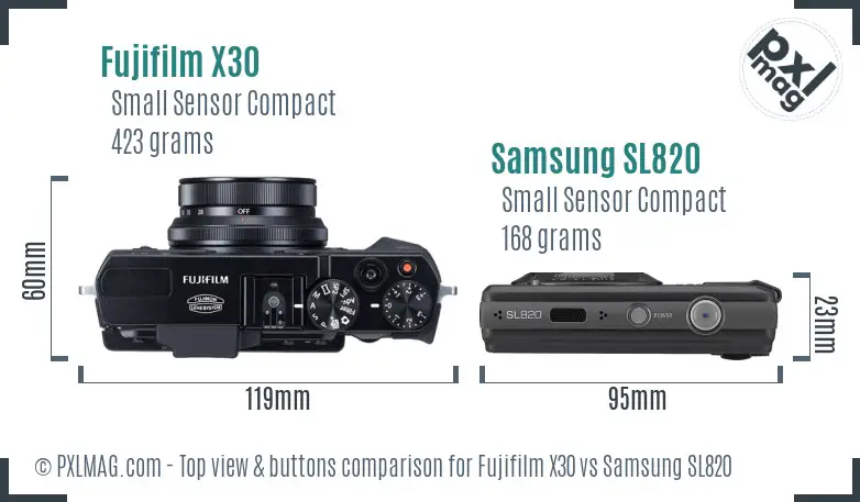 Fujifilm X30 vs Samsung SL820 top view buttons comparison