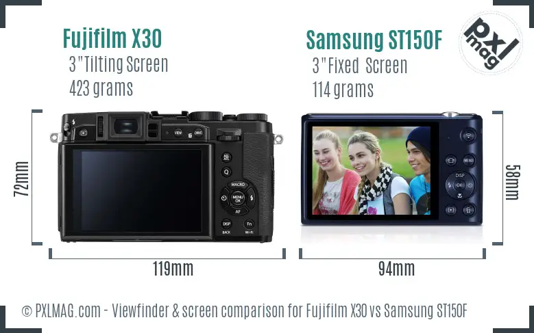 Fujifilm X30 vs Samsung ST150F Screen and Viewfinder comparison