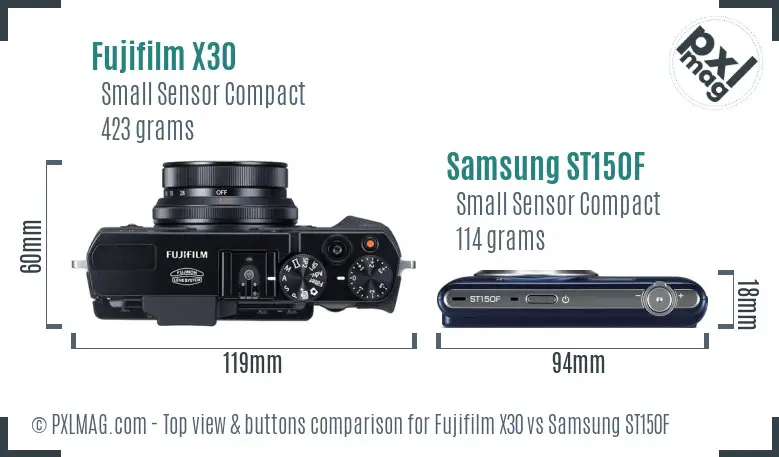 Fujifilm X30 vs Samsung ST150F top view buttons comparison