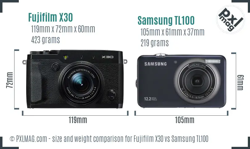 Fujifilm X30 vs Samsung TL100 size comparison