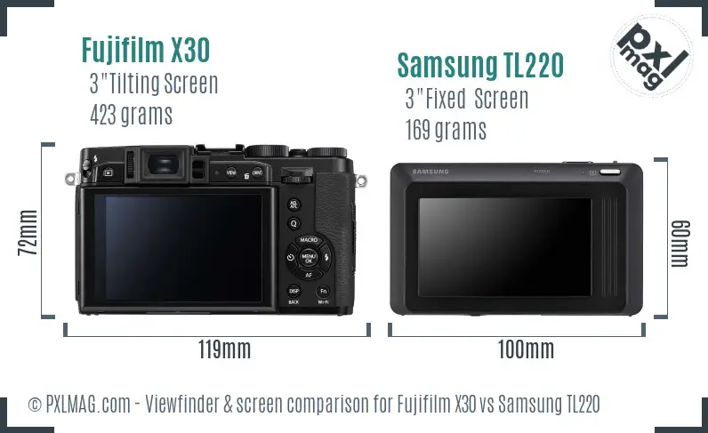 Fujifilm X30 vs Samsung TL220 Screen and Viewfinder comparison