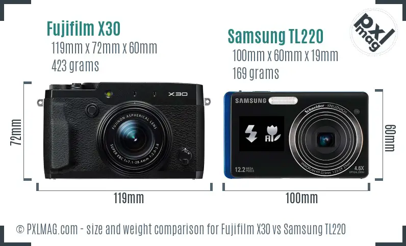 Fujifilm X30 vs Samsung TL220 size comparison