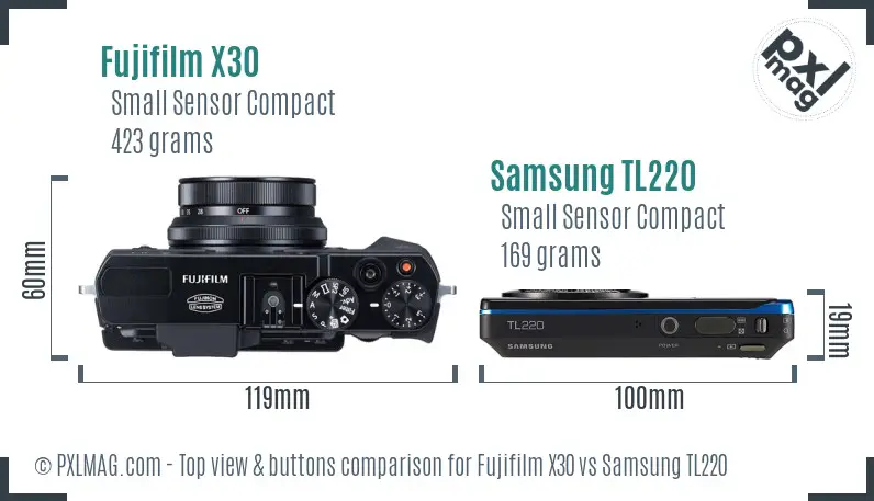 Fujifilm X30 vs Samsung TL220 top view buttons comparison
