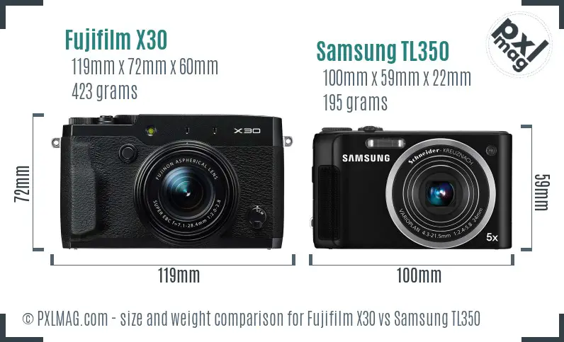Fujifilm X30 vs Samsung TL350 size comparison