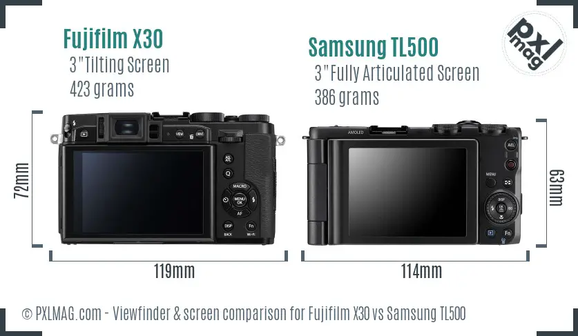 Fujifilm X30 vs Samsung TL500 Screen and Viewfinder comparison