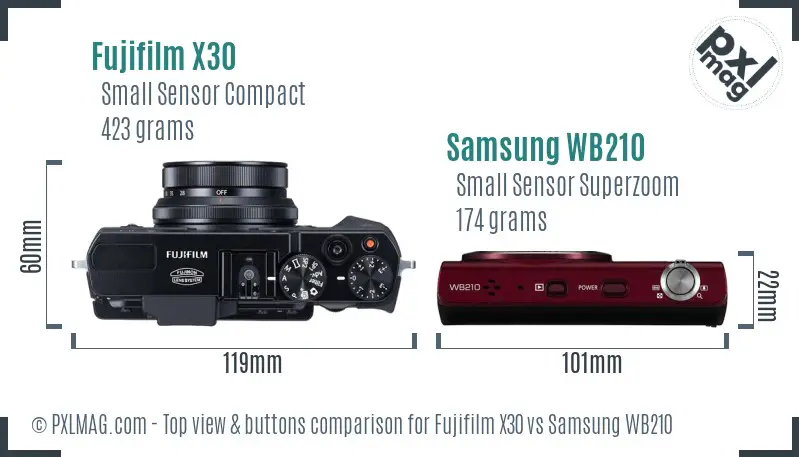 Fujifilm X30 vs Samsung WB210 top view buttons comparison